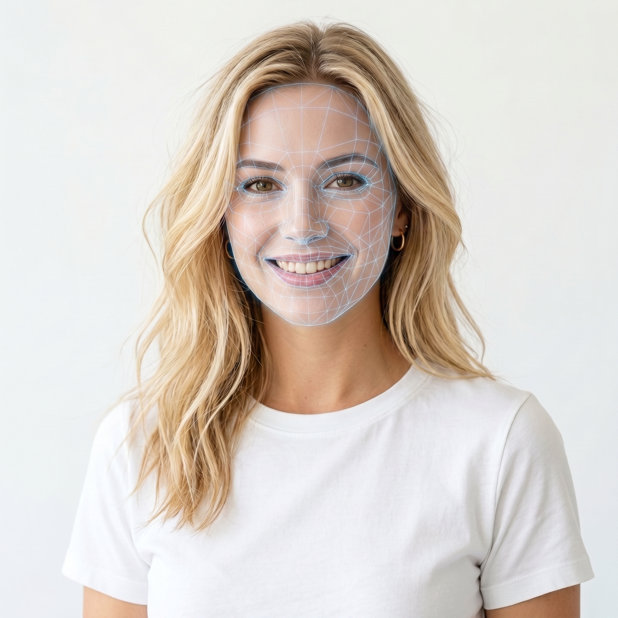 Original face reference next to the digital mesh face reference